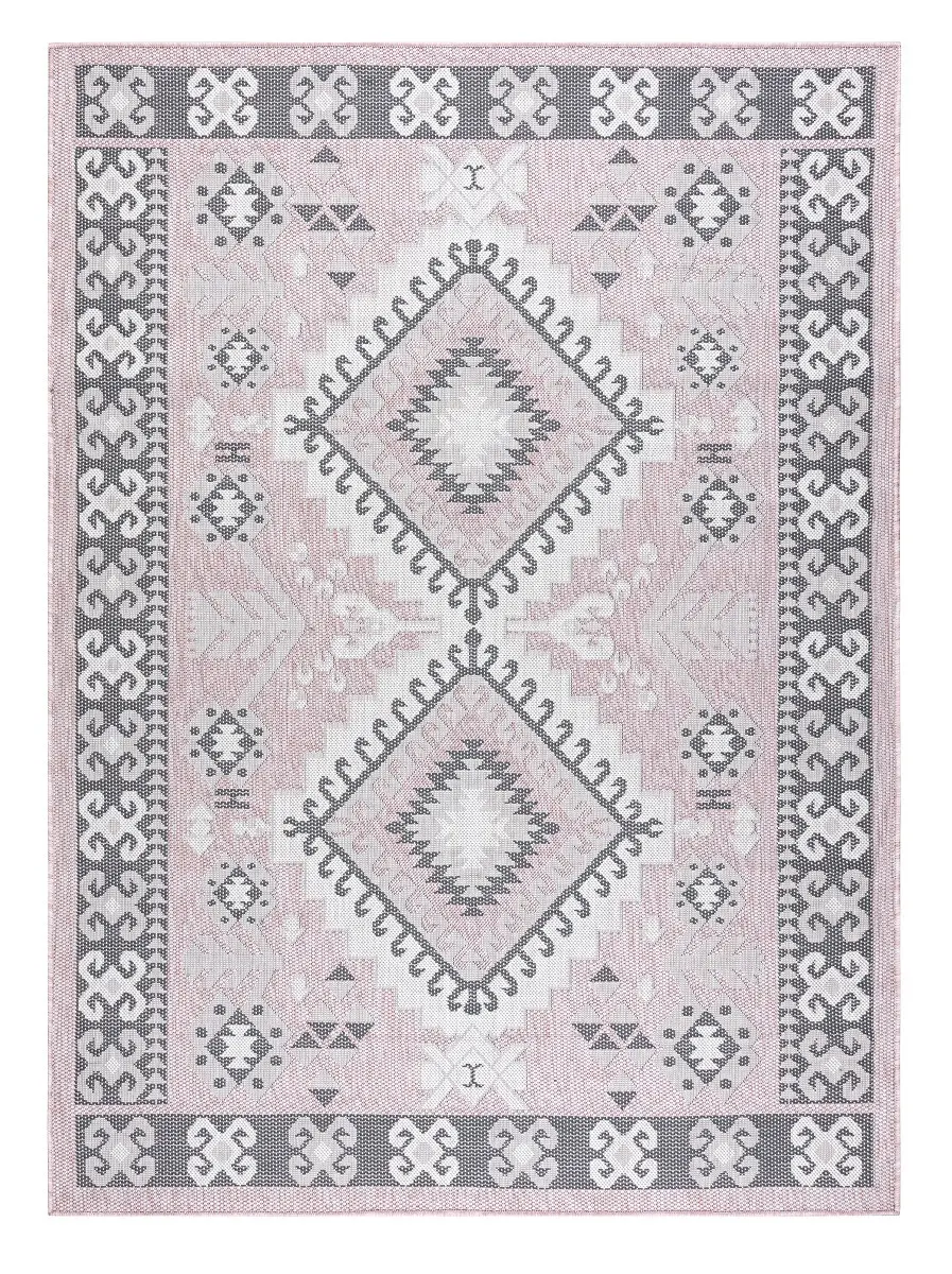 Dywany Łuszczów, Kusový koberec Sion Sisal Aztec 3007 pink/ecru – na ven i na doma, 80x150, růžová, chodba / předsíň