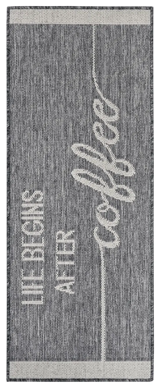 Běhoun Cucina Life Begins After Coffee 105627 Grey Cream 92x150 cm