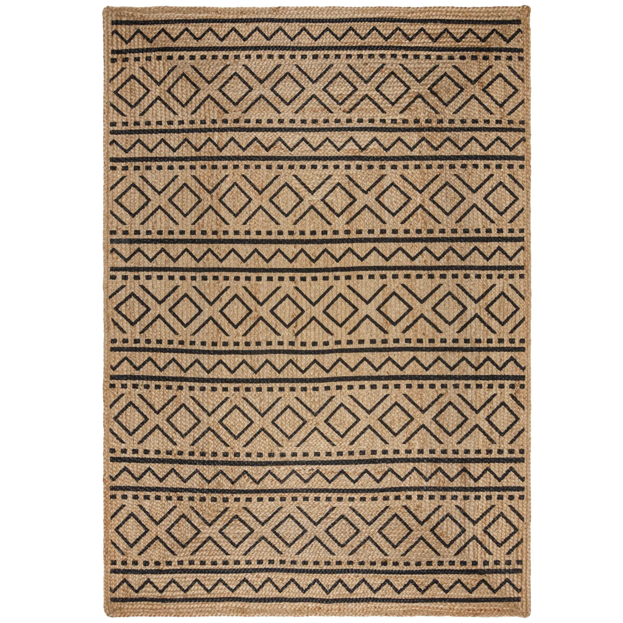 Flair Rugs, Kusový koberec Printed Jute Luis Natural/Black, 200x290, béžová, chodba / předsíň