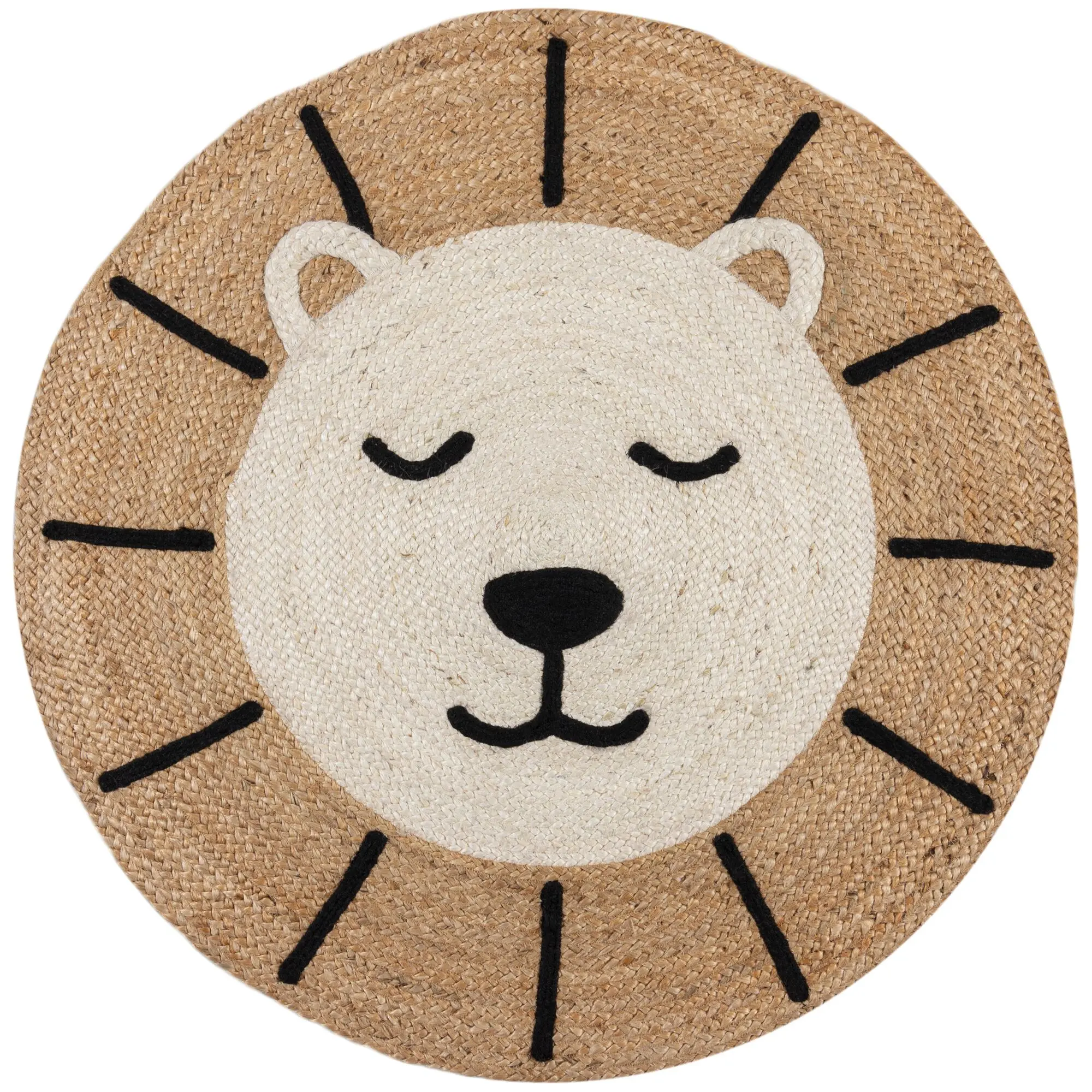 Flair Rugs, Dětský koberec Jute Kids Lion Natural, 100x100 (průměr) kruh, béžová, dětský pokoj
