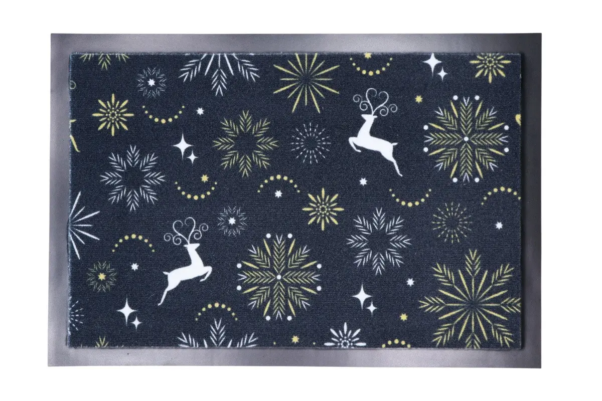 Mercury Flooring, Rohožka vánoční Sněhové vločky se soby, 40x60, vícebarevná