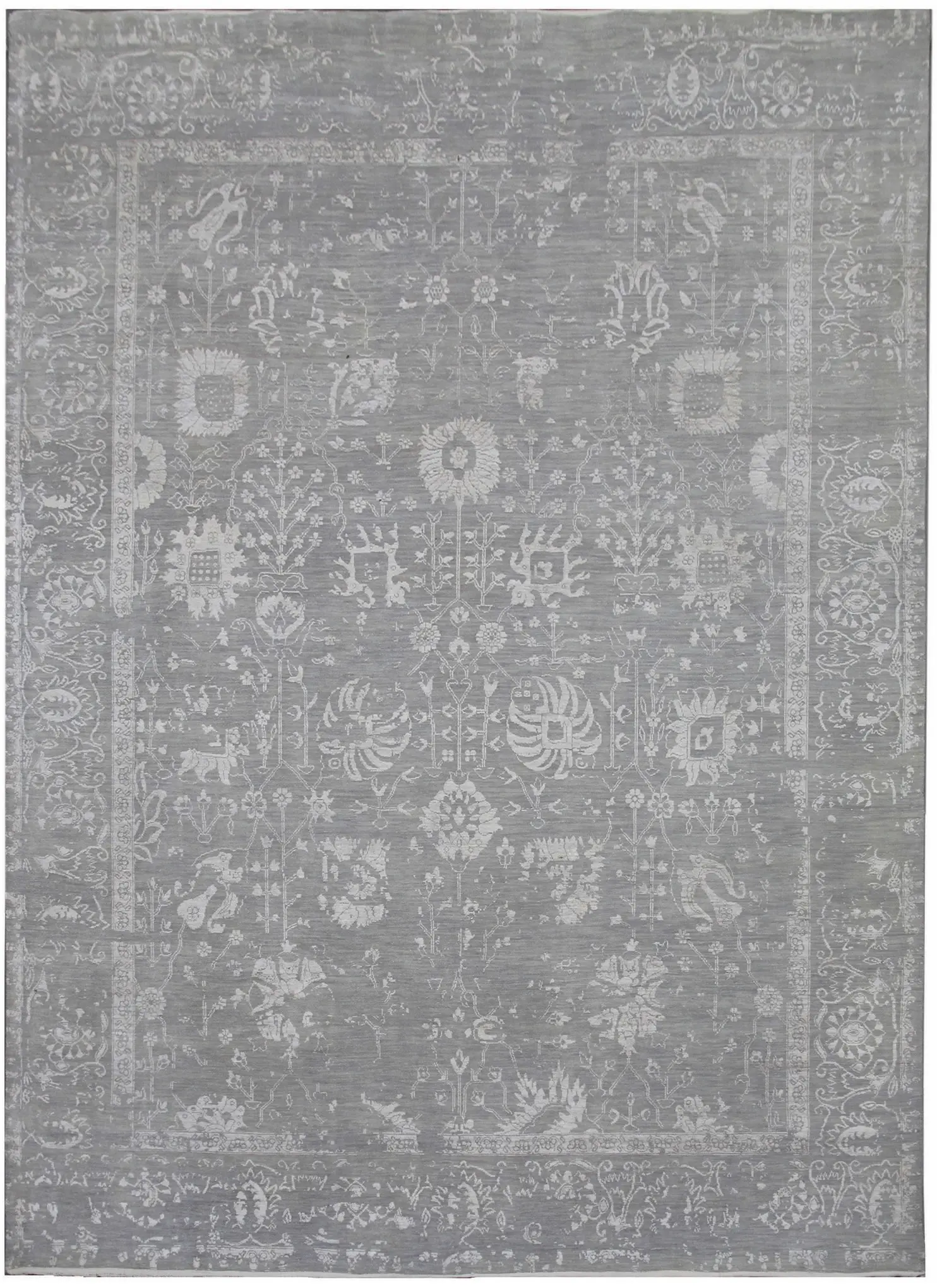 Diamond Carpets India, Ručně vázaný kusový koberec Diamond DC-VASE 3 Silver/silver, 245x305, šedá, chodba / předsíň