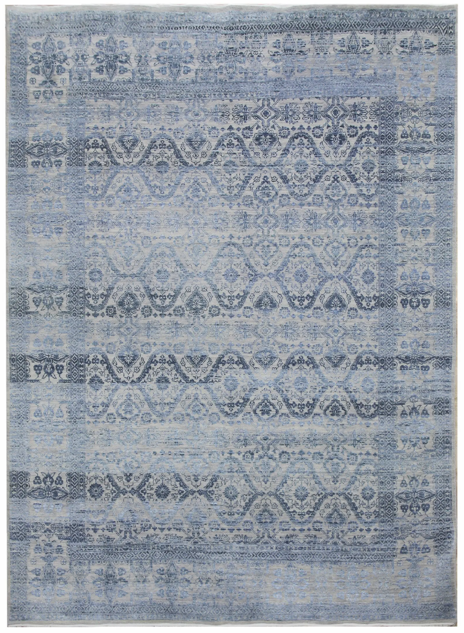 Diamond Carpets India, Ručně vázaný kusový koberec Diamond DC-HALI B Silver/blue, 140x200, modrá, chodba / předsíň