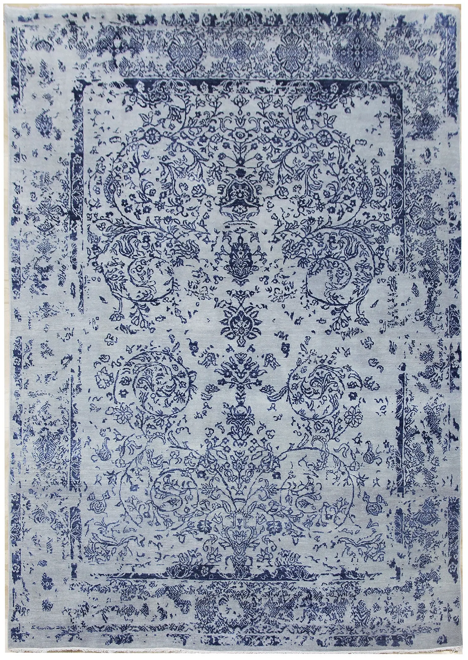 Diamond Carpets India, Ručně vázaný kusový koberec Diamond DC-JK ROUND Silver/peacock blue, 305x425, modrá, chodba / předsíň