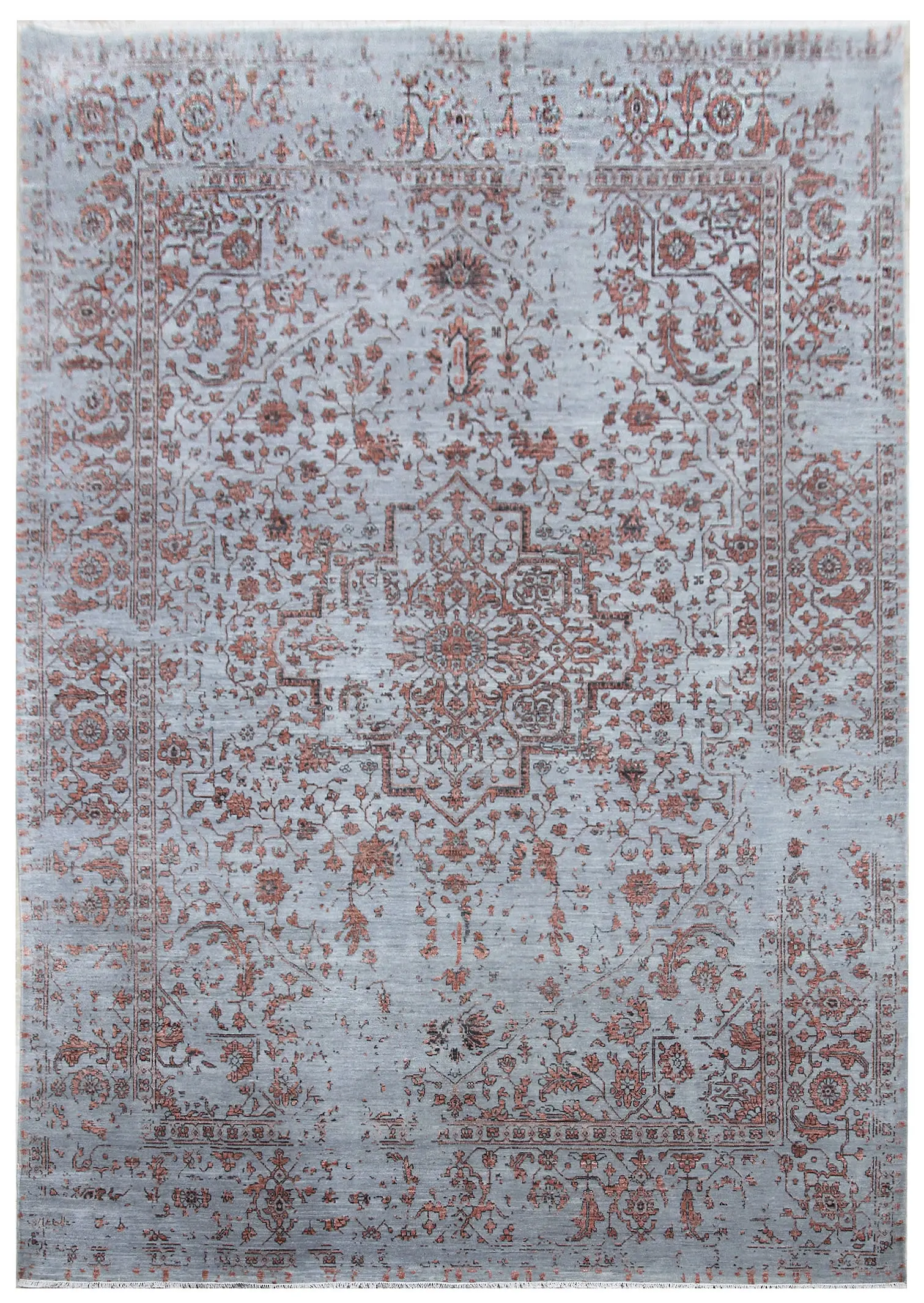Diamond Carpets India, Ručně vázaný kusový koberec Diamond DC-SIRAPI Silver/copper, 160x230, červená, chodba / předsíň