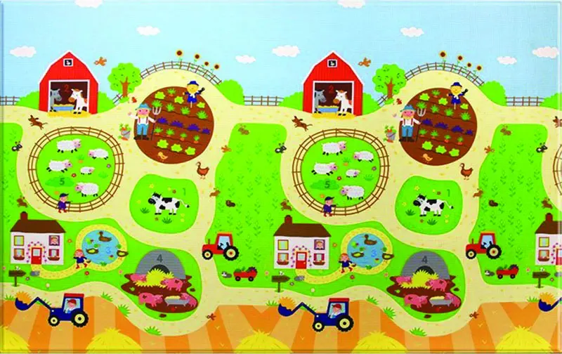 Dwinguler, Oboustranný protiskluzový koberec Farma – na ven i na doma, 140x210, vícebarevná, dětský pokoj