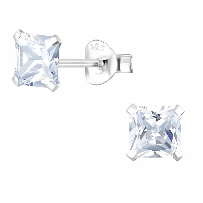 00333 Stříbrné náušnice pecky se zirkony 5 mm SQUARE - 5 mm, 0,81 g