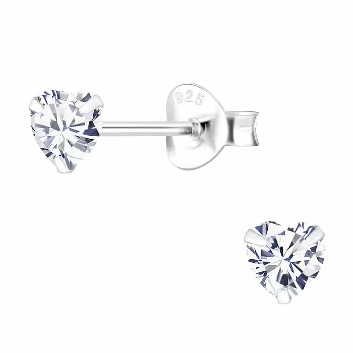 00365 Stříbrné náušnice pecky se zirkony 4mm CRYSTAL HEART - 4 mm, 0,5 g