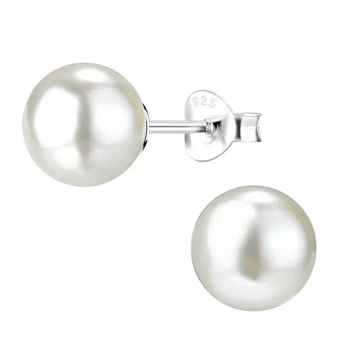 00478 Stříbrné náušnice 8 mm PERLA BÍLÁ - 8 mm, 0,95 g