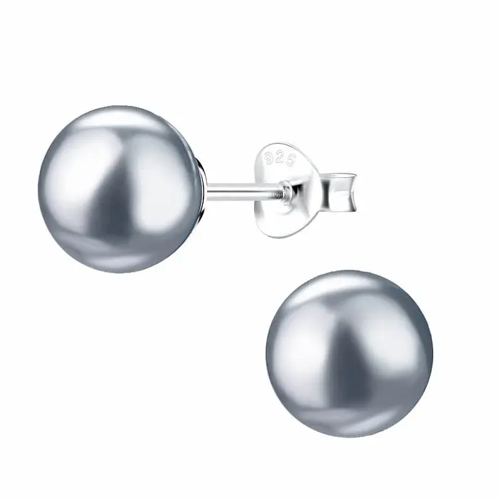 00480 Stříbrné náušnice 8 mm PERLA DARK GREY - 8 mm, 0,95 g