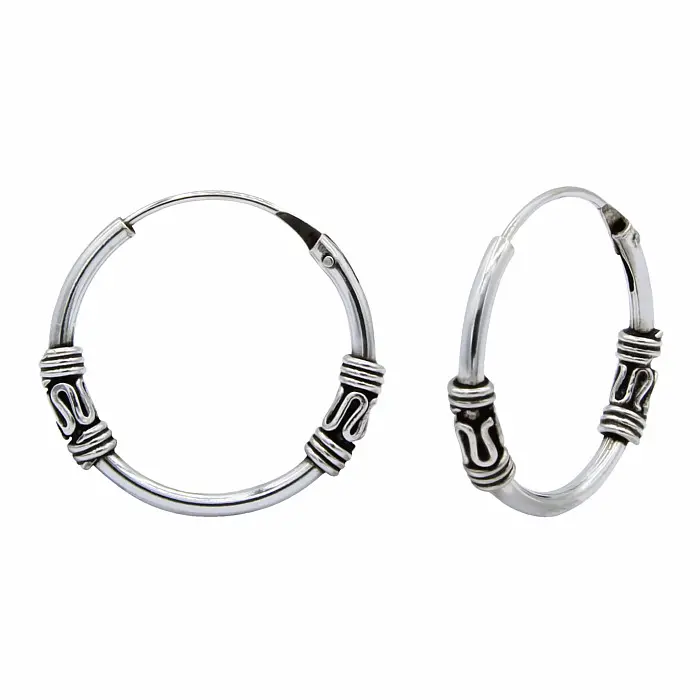 00564 Stříbrné 16 mm Bali KRUHY Double ornament - 1,6 cm, 1,10 g