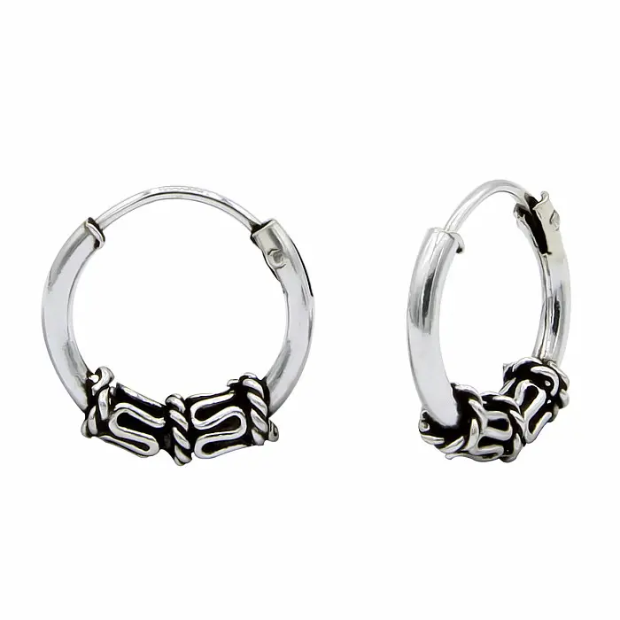 00567 Stříbrné 10 mm Bali KRUHY Ornament - 1,0 cm, 0,70 g
