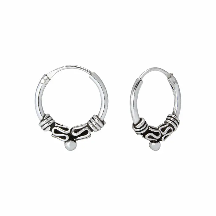 00628 Stříbrné 12 mm Bali KRUHY Ornament - 1,2 cm, 0,93 g