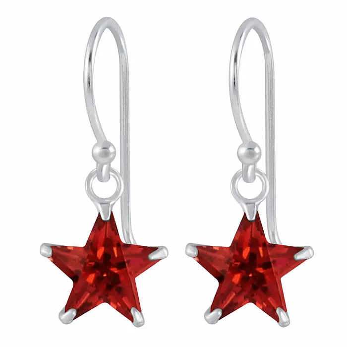 02106 Stříbrné visací náušnice 22 mm RED STAR - 1,6 cm, 1,6 g