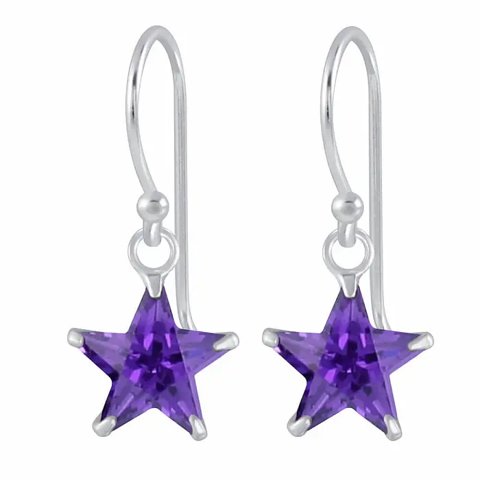 02108 Stříbrné visací náušnice 22 mm VIOLET STAR - 1,6 cm, 1,6 g