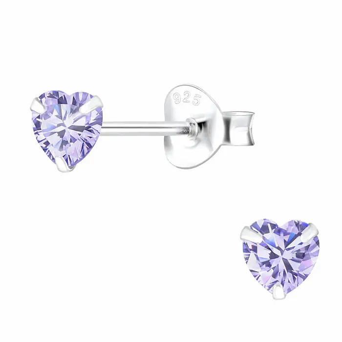 03692 Stříbrné náušnice pecky VIOLET HEART - 4 mm, 0,5 g