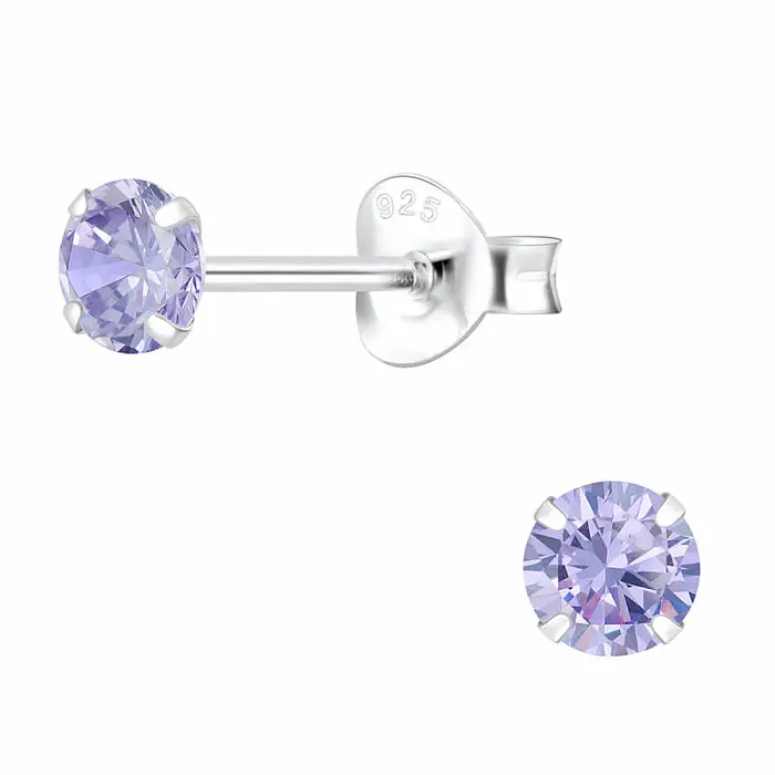 03788 Stříbrné náušnice pecky se zirkony 4mm LEVANDULE - 4 mm, 0,53 g