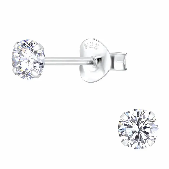 03789 Stříbrné náušnice pecky se zirkony 4mm WHITE - 4 mm, 0,53 g