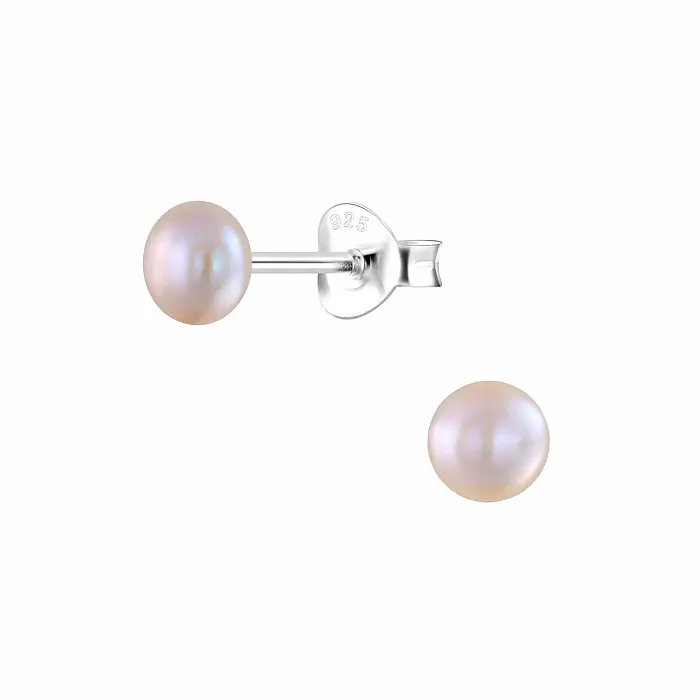 06471 Stříbrné náušnice s perlou v broskvovém tónu - 4 mm, 0,50 g