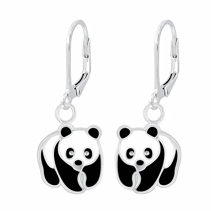 Stříbrné náušnice Medvídci Panda - 8 x 9 mm, 1,1 g