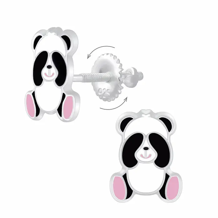 Stříbrné náušnice Medvídek Panda na šroubek - 6 x 8 mm 0,62 g