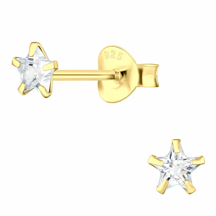 10606 Stříbrné náušnice pecky se zirkony 4 mm LITTLE STAR - 4 mm, 0,53 g