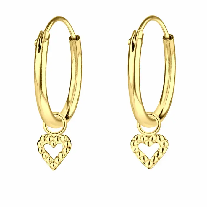11557 Stříbrné kruhové náušnice 12 mm GOLD HEART - 1,2 cm, 0,5 g