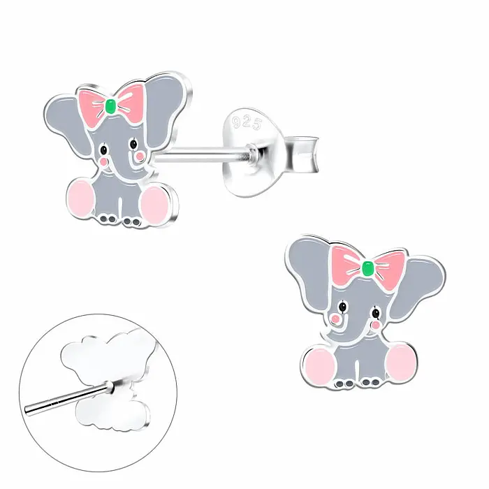 Stříbrné náušnice Slon s mašlí - 8 x 8 mm, 0,98 g