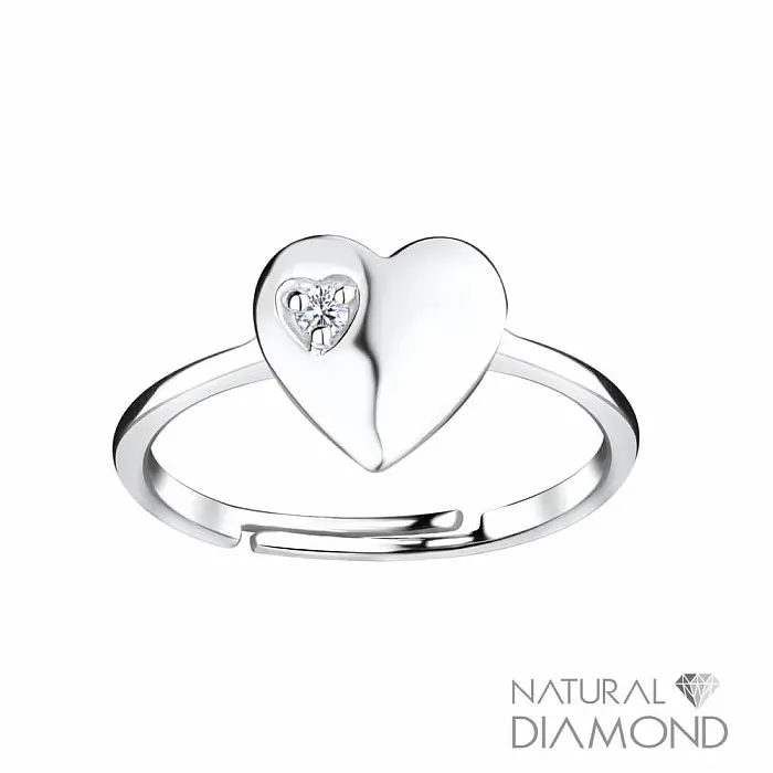22615 Stříbrný prsten Srdíčko s přírodním diamantem - 51 mm (US 5,5) - 56 mm (US 8), 1,26 g