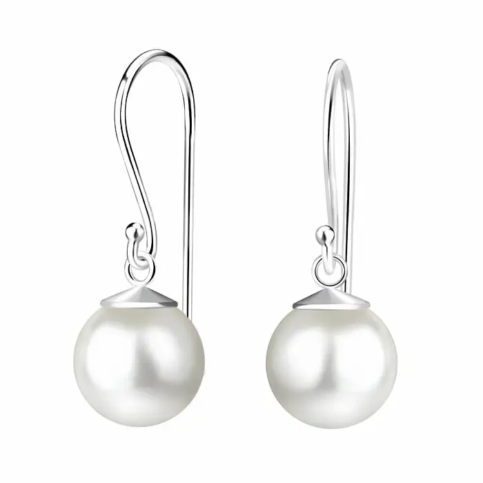 29590 Stříbrné visací náušnice s perlou 8 mm - 18 mm, 1,05 g