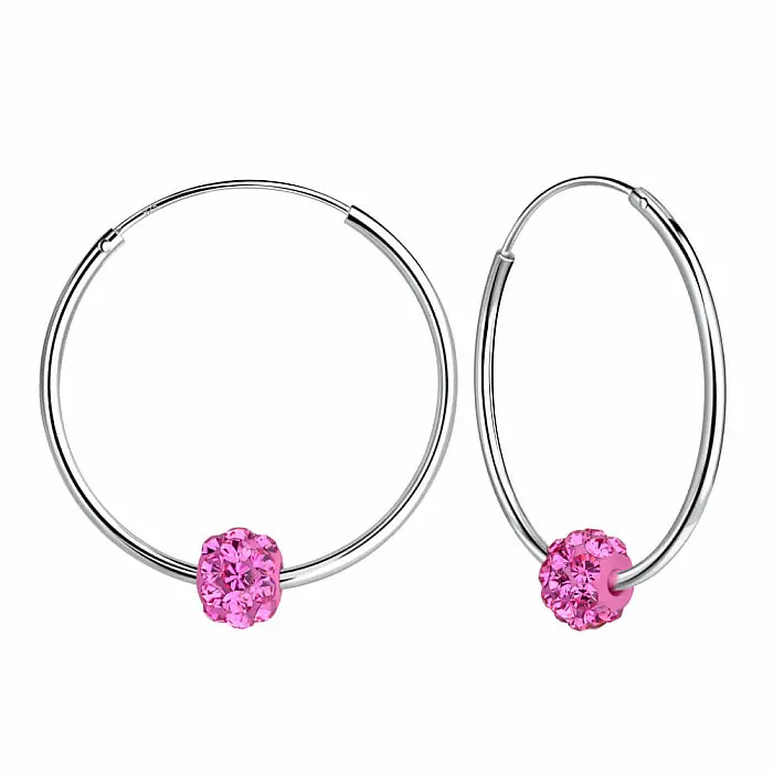 30387 Stříbrné 25 mm KRUHY s třpytivou kuličkou Rosé - 2,5 cm, 2,2 g