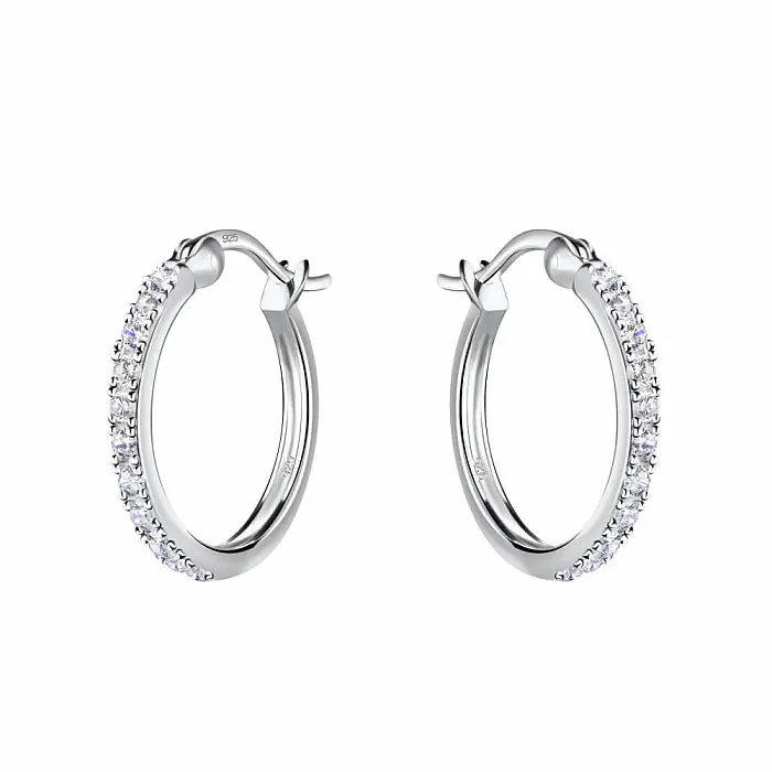 30455 Stříbrné 16 mm KRUHY se zirkony - 1,6 cm, 1,84 g