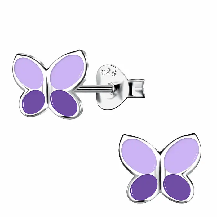 Stříbrné náušnice Fialový motýl - 8 x 7 mm, 0,52 g
