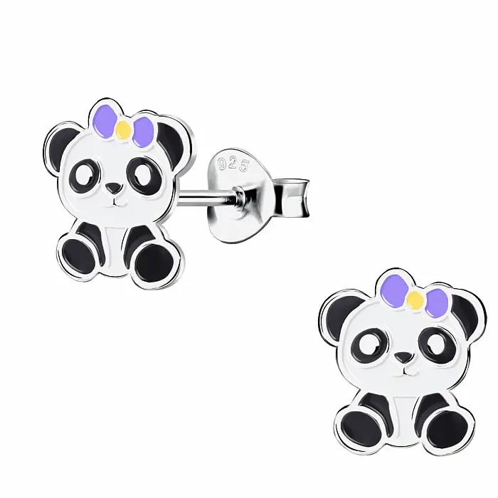 Stříbrné náušnice Medvídek Panda - 8 x 9 mm, 0,62 g