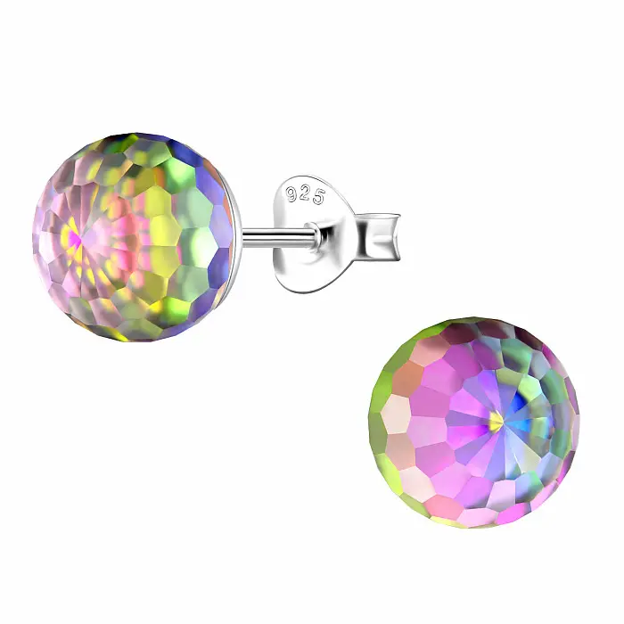 32286 Stříbrné náušnice pecky RAINBOW DISCO BALL - 8 mm