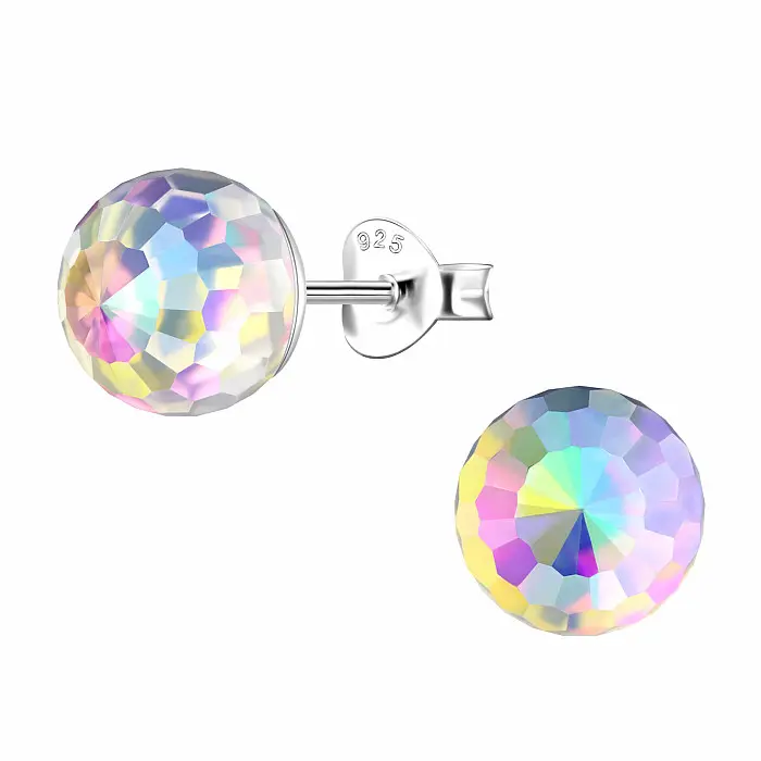 32288 Stříbrné náušnice pecky AQUA AURA DISCO BALL - 8 mm