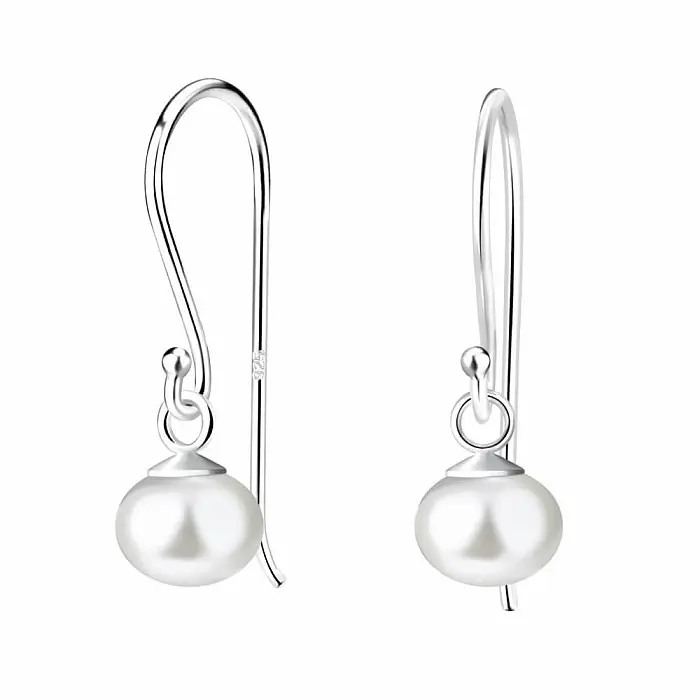 32331 Stříbrné visací náušnice s perlou 6 mm - 18 mm, 0,92 g