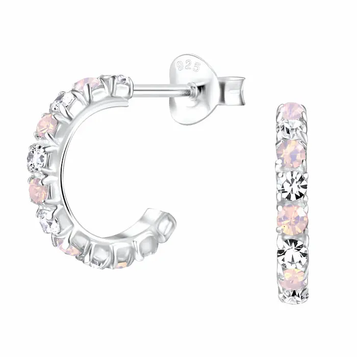 32645 Stříbrné 13 mm náušnice polokruhy se zirkony - 1,3 cm, 0,86  g