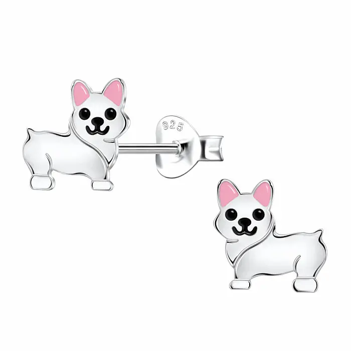 Stříbrné náušnice Pejsek Corgi - 8 x 8 mm, 0,47 g