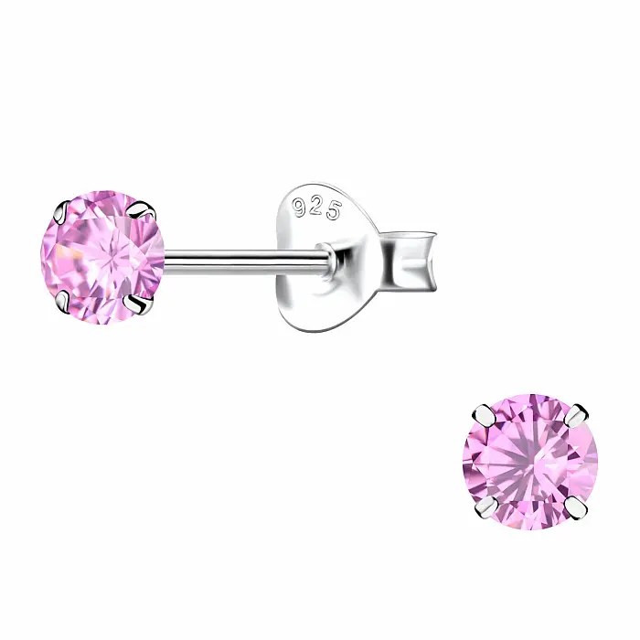33449 Stříbrné náušnice pecky se zirkony 4 mm ROSÉ - 4 mm, 0,53 g