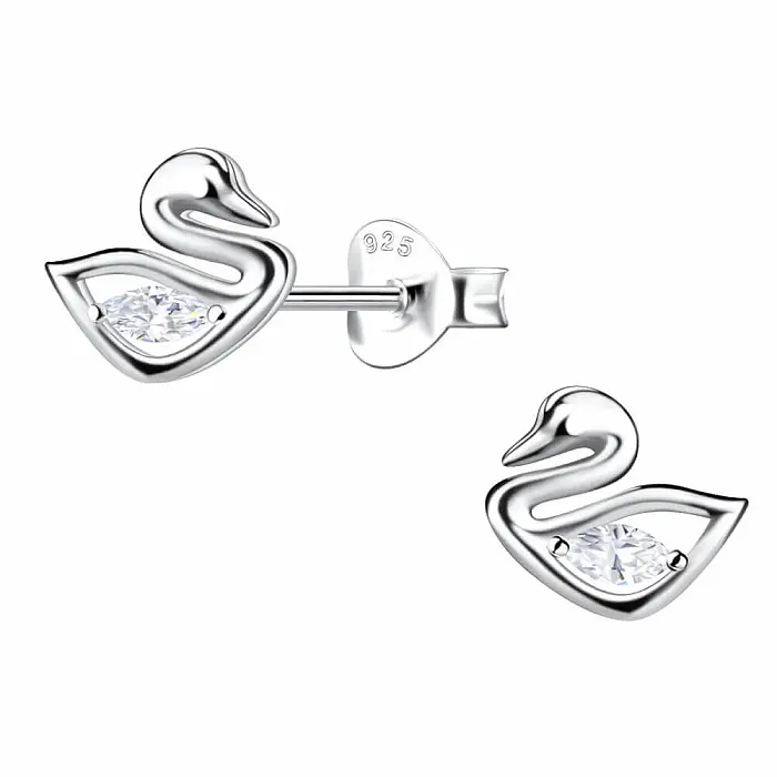 33580 Stříbrné náušnice pecky se zirkony LABUŤ - 7 mm, 0,84 g