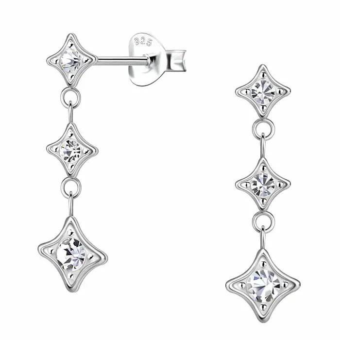 33587 Stříbrné visací náušnice 26 mm WHITE CRYSTAL - 2,6 cm, 0,84 g