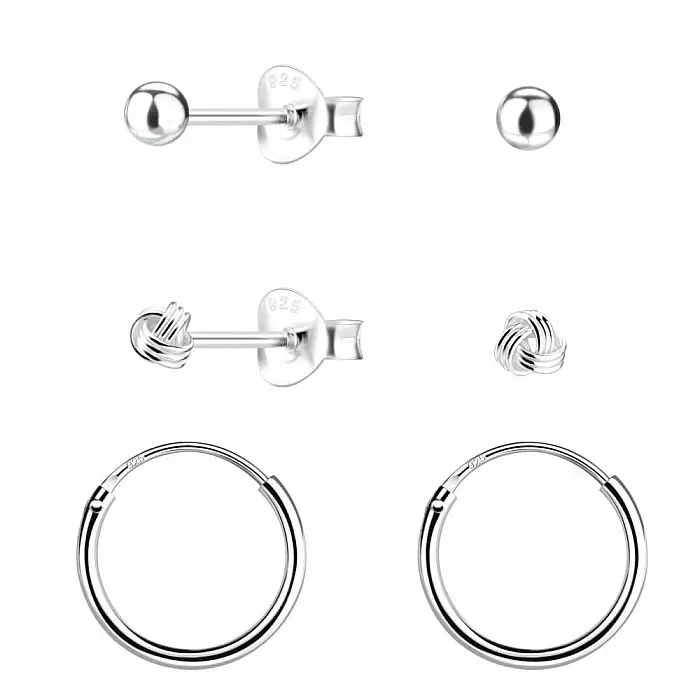 34047 Stříbrné náušnice pecky a kruhy základní set - 3 - 12 mm, 1,32 g