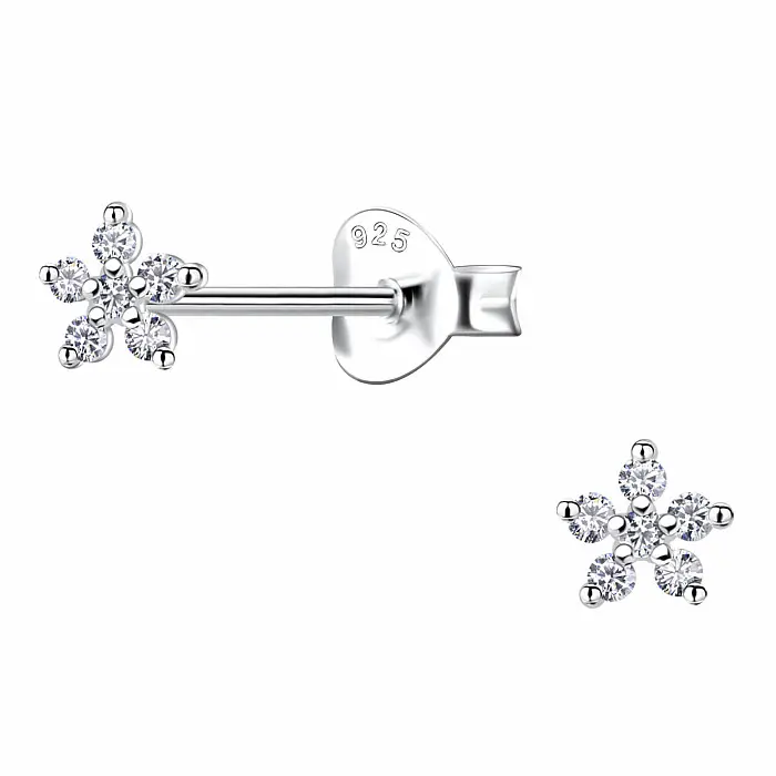 34119 Stříbrné náušnice pecky se zirkony SMALL FLOWER - 4 mm, 0,46 g