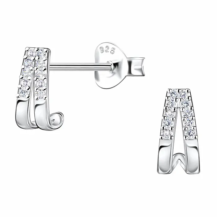 34123 Stříbrné náušnice pecky se zirkony DOUBLE LINE - 8 mm, 0,78 g