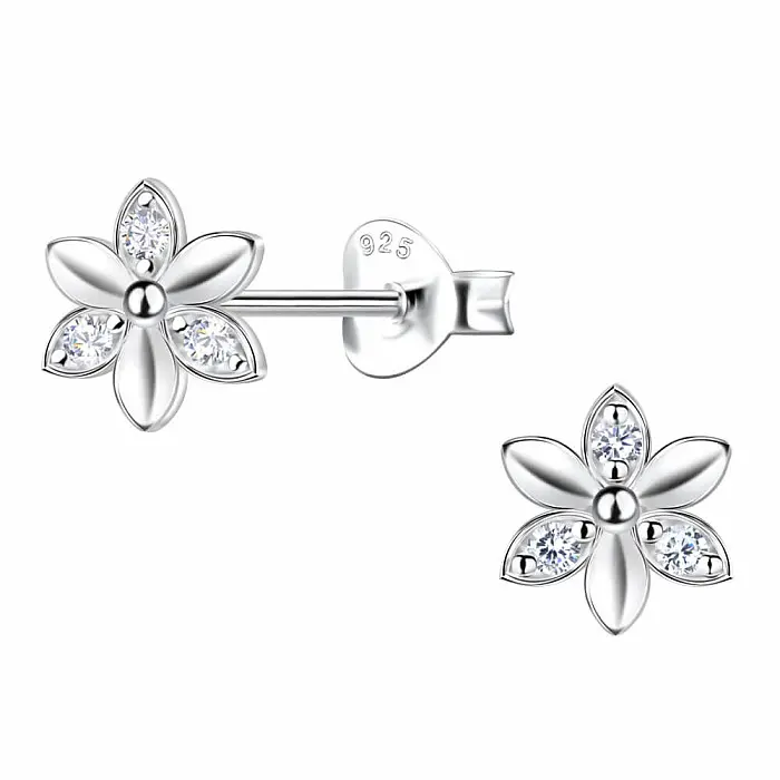 34360 Stříbrné náušnice pecky se zirkony KVĚTINA - 6 mm, 0,69 g