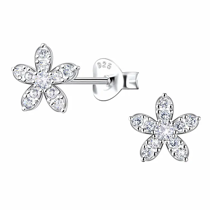 34383 Stříbrné náušnice pecky se zirkony FLOWER - 7 mm, 0,68 g