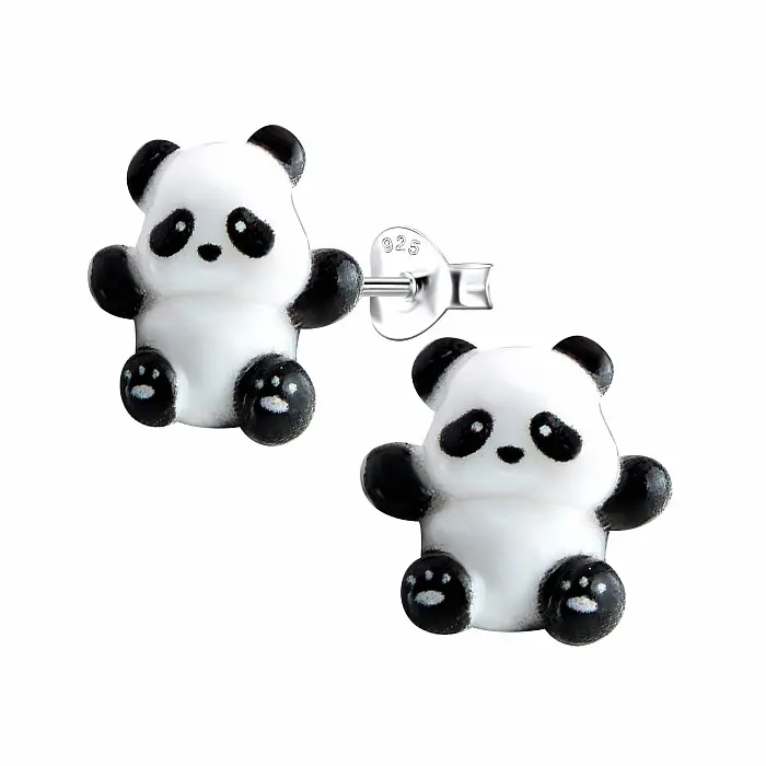 34493 Stříbrné náušnice pecky Panda - 12 mm 0,86 g