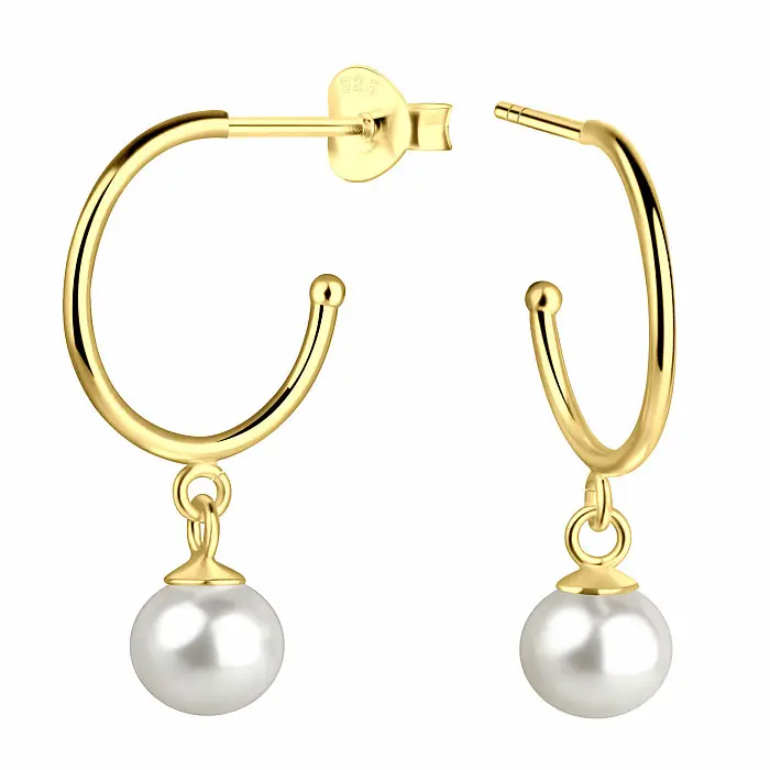 36083 Stříbrné pozlacené půlkruhové náušnice s 6 mm perlami - 1,8 cm, 1,73 g