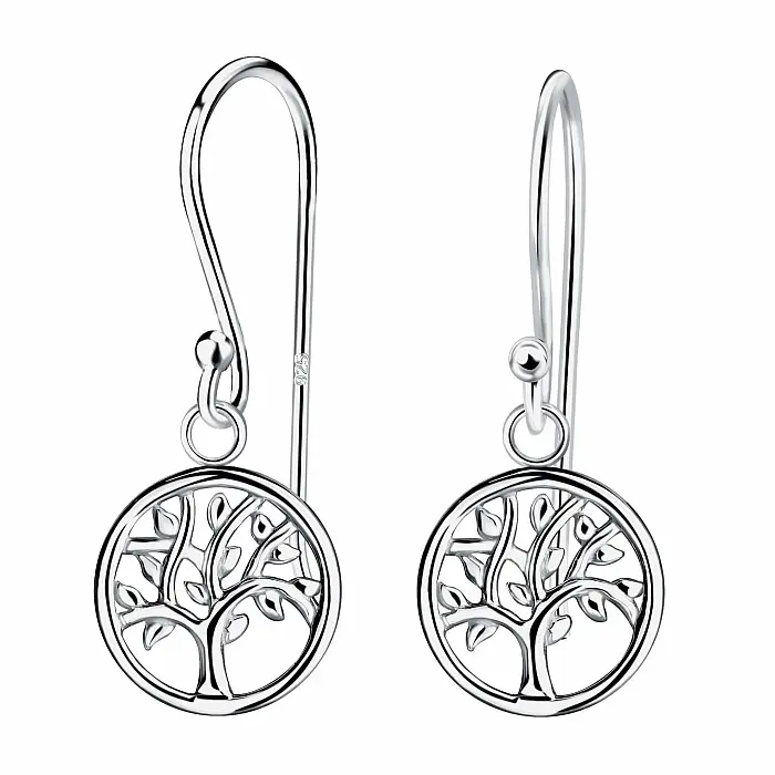 36810 Stříbrné visací náušnice Strom života kruh - cca 24 mm, 1,4 g